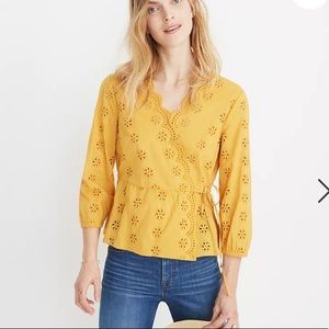 MADEWELL Black Scalloped Eyelet Wrap Top